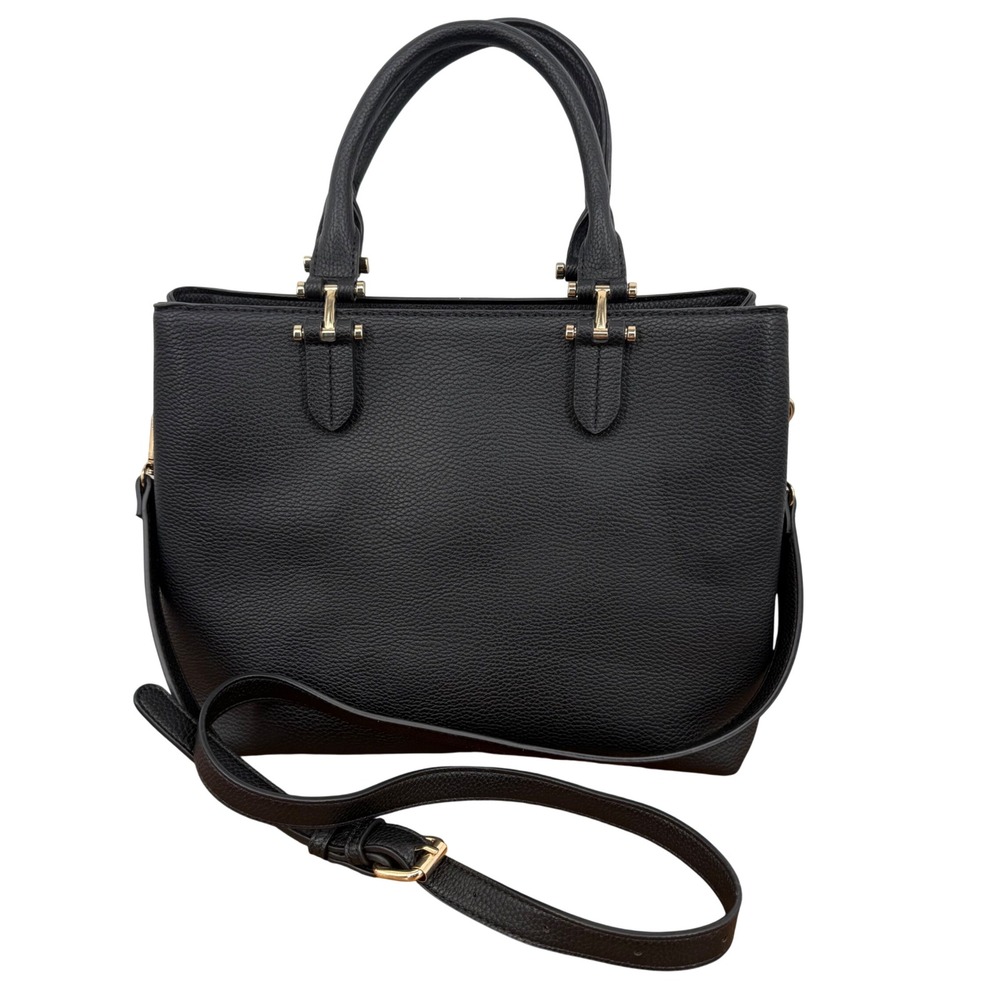 Miztique Black Pebbled Vegan Leather Triple Compartment Satchel Crossbody Bag